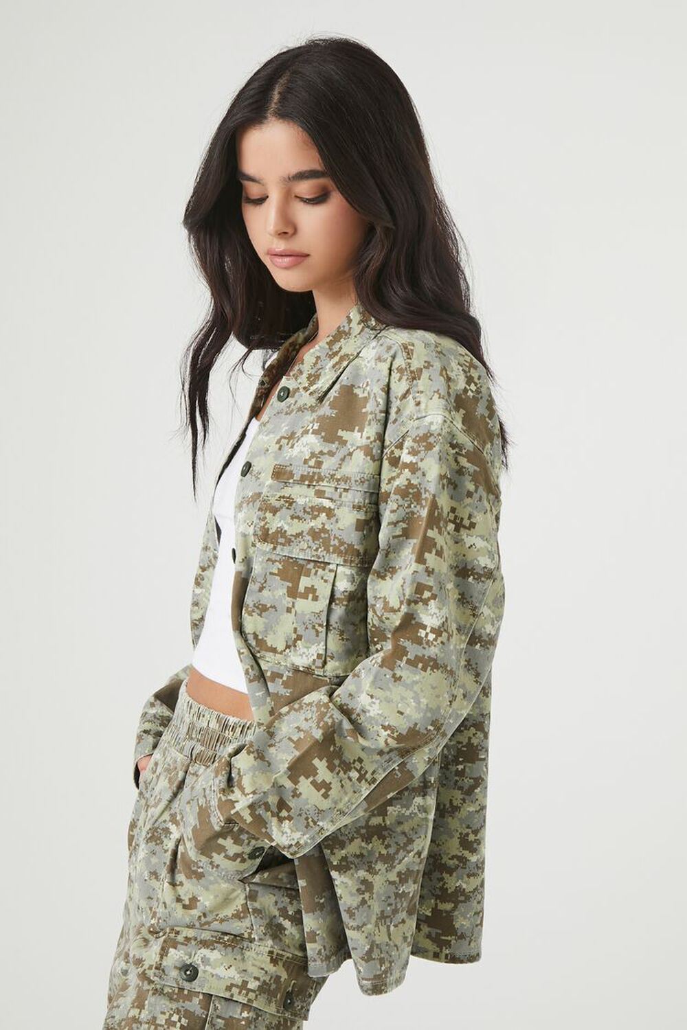 Oversized Twill Camo Print Shacket